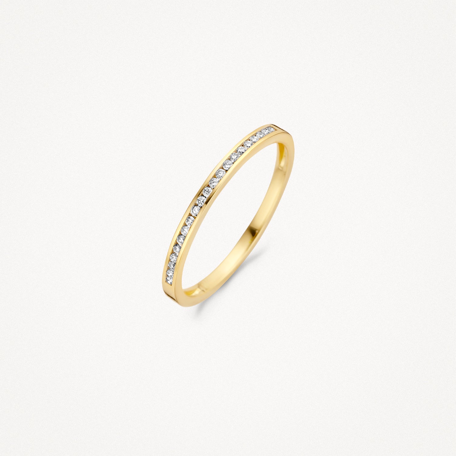 Diamanten Ring met lange railzetting 14k goud