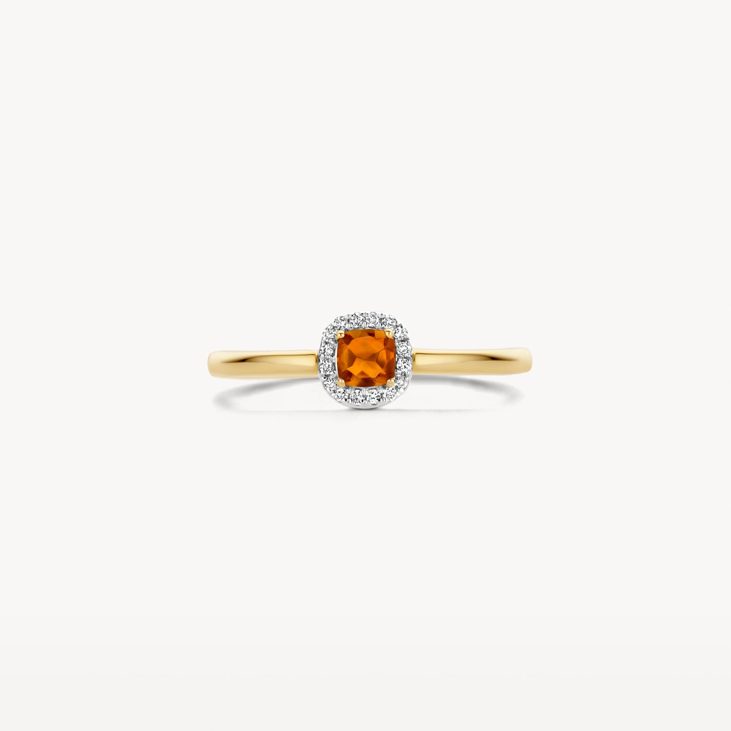 Ring met Citrien omringd met diamanten in 14k goud