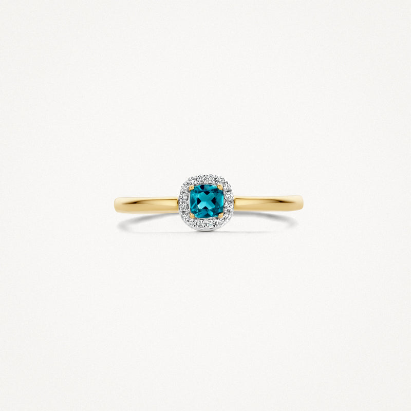 Ring 1636YDL - 585er Gelb- und Weißgold mit Diamant und London-Blue-Topas