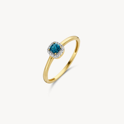 Ring 1636YDL - 585er Gelb und Weißgold mit Diamant und London Blue Topas