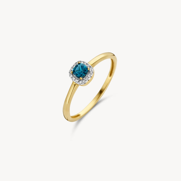 Ring 1636YDL - 14k Yellow and white gold with diamond and london Blue Topaz