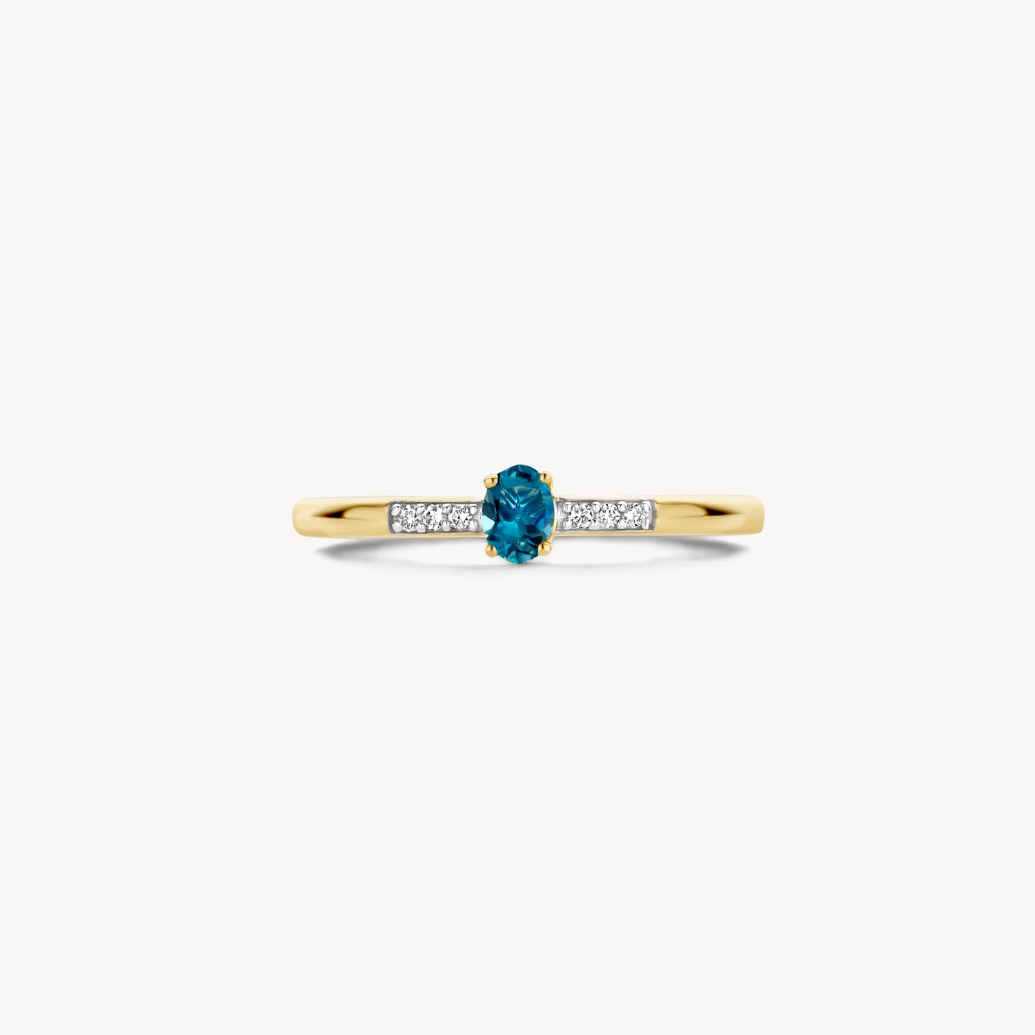 Diamanten Ring met Ovale Blauwe Topaas 14k goud