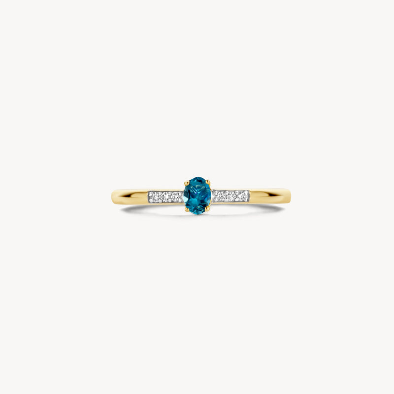 Ring 1637YDL - 14k Yellow and white gold with diamond and London Blue Topaz