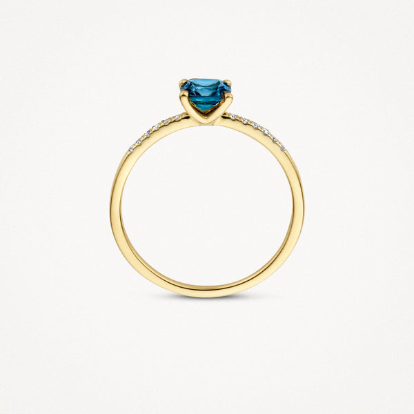 Ring 1638YDL - 14k Geelgoud met diamant en london blue topaz