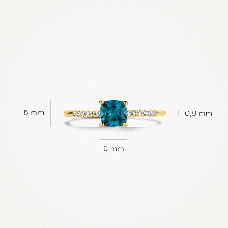Bague 1638YDL - Or jaune avec diamant et London Blue Topaz