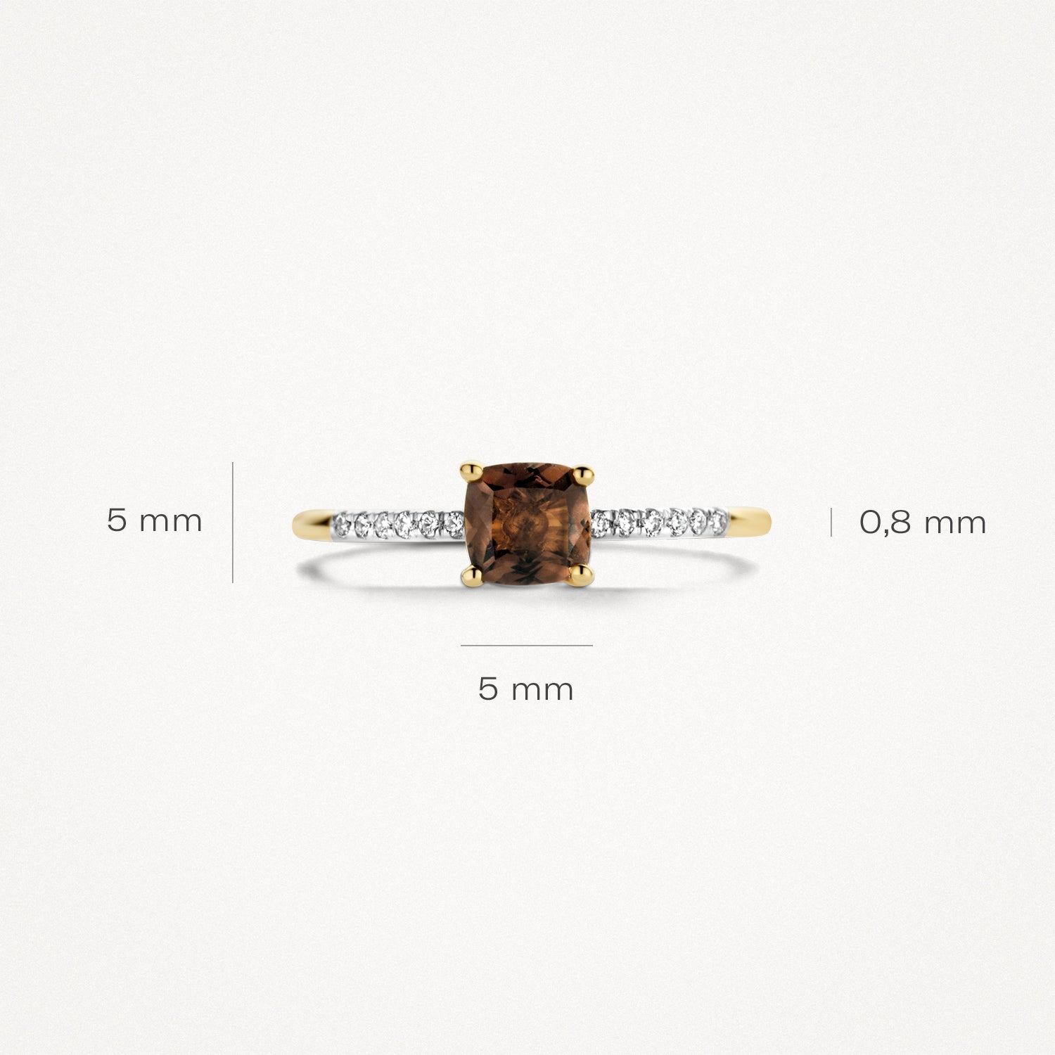 Ring 1638YDS - 14k Geelgoud met diamant en smokey quartz