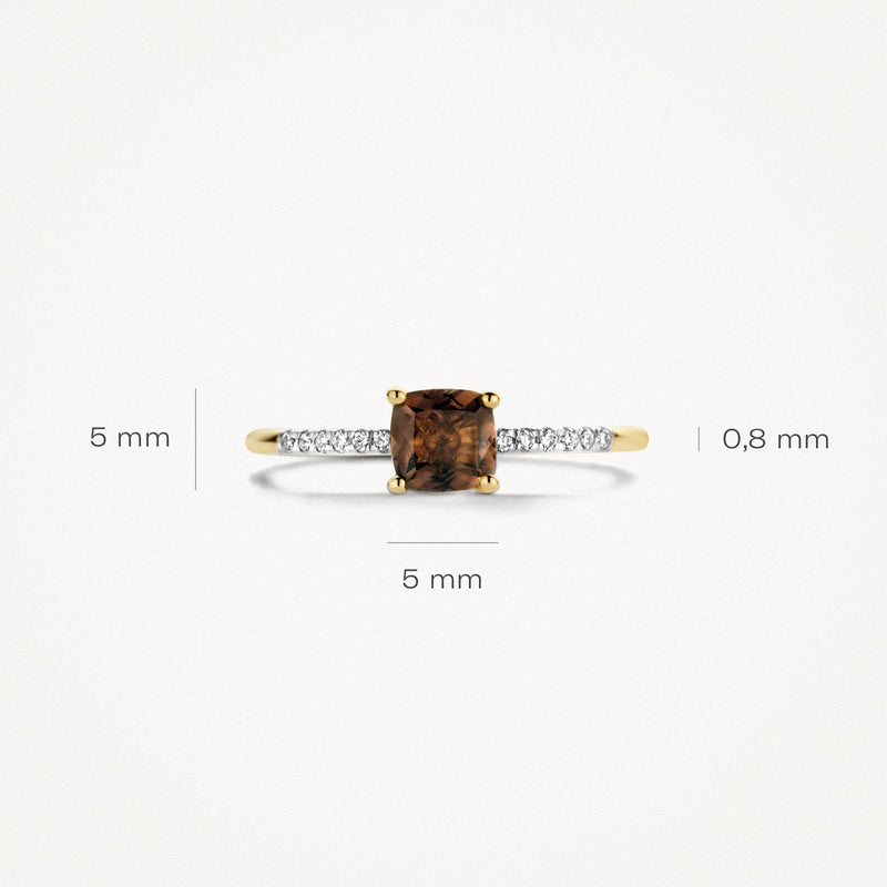 Ring 1638YDS - 14k Geelgoud met diamant en smokey quartz
