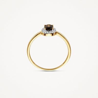 Ring 1661YDS - 585er Gelbgold mit Diamanten und Rauchquarz