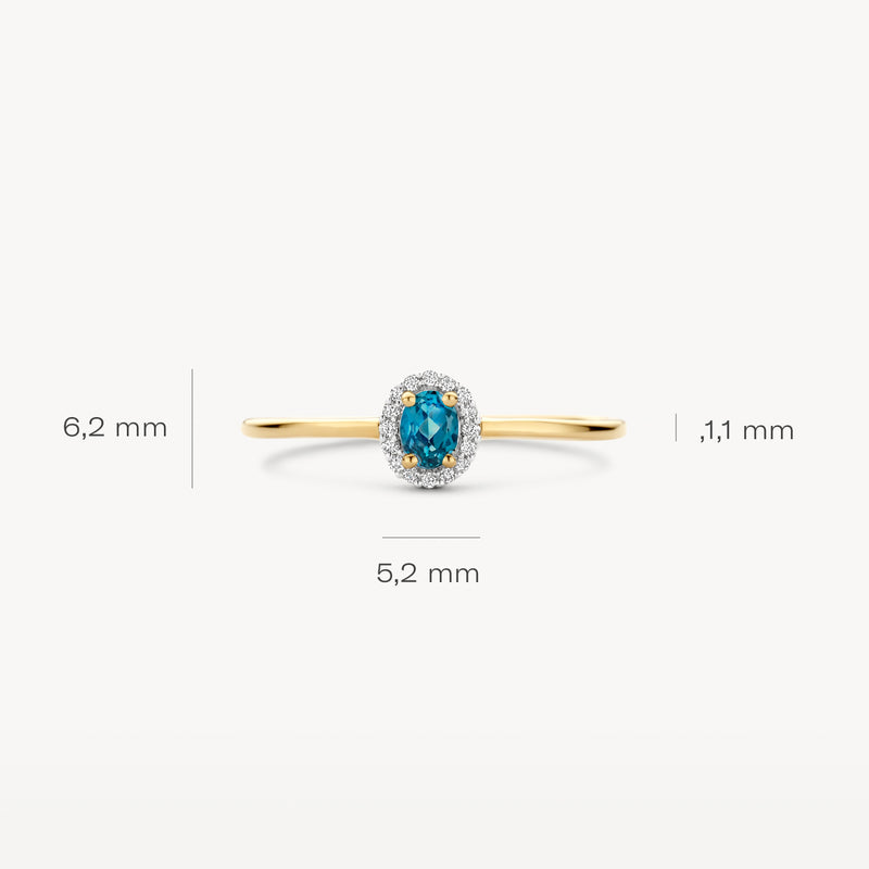 Bague en diamant 1681YDL - 14k or jaune avec topaze bleu de Londres