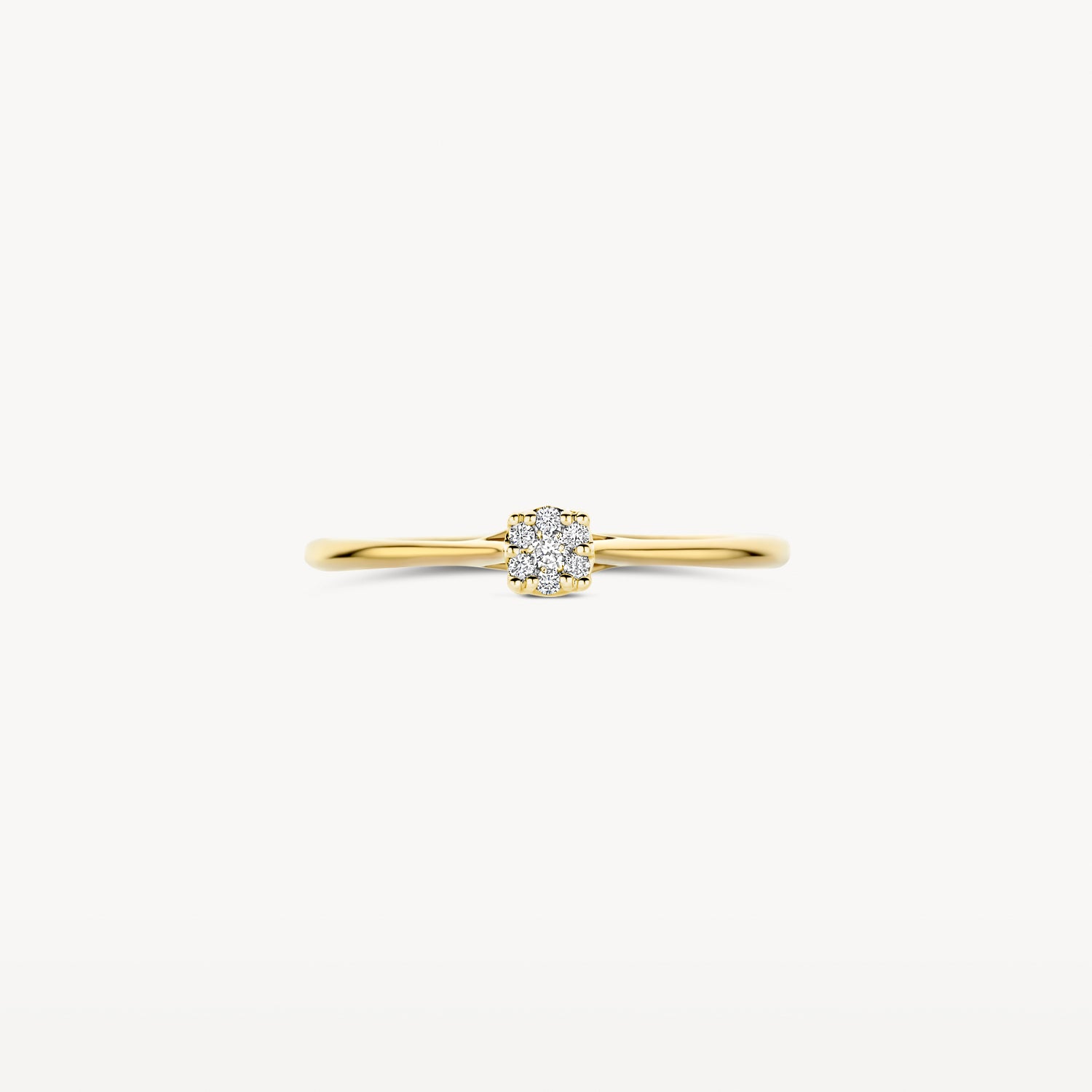 Fijne ring van 14k goud met ronde natuurlijke diamant in zeskantige zetting.