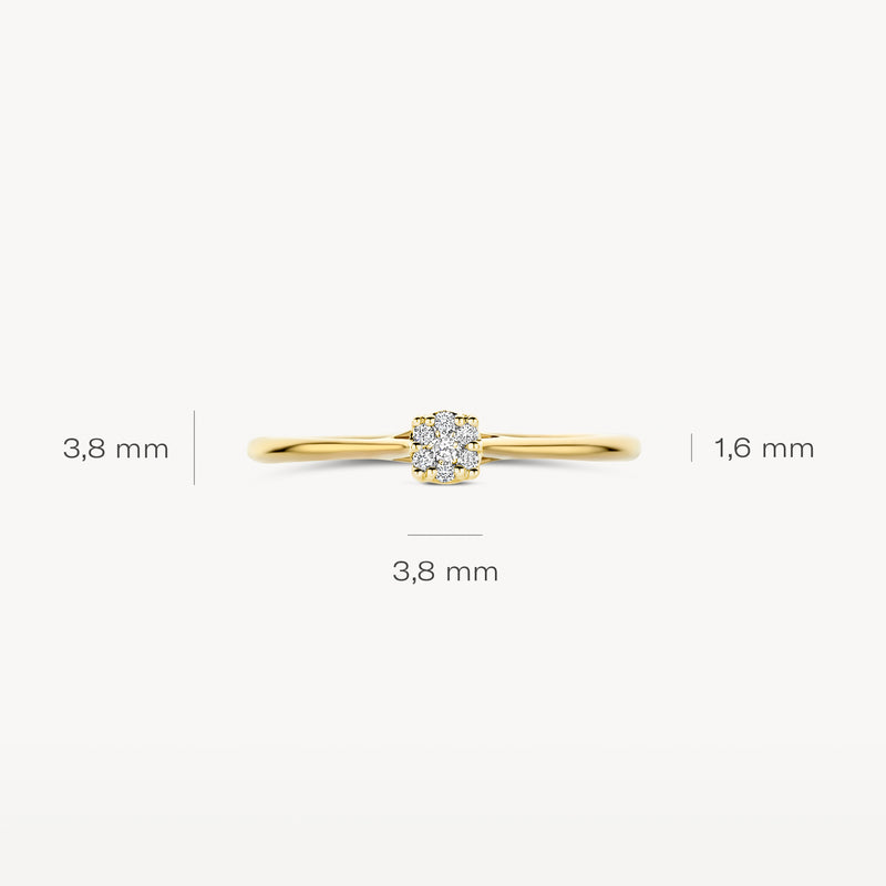 14k goud ring met ronde diamant en smalle band van 1,6 mm breedte.