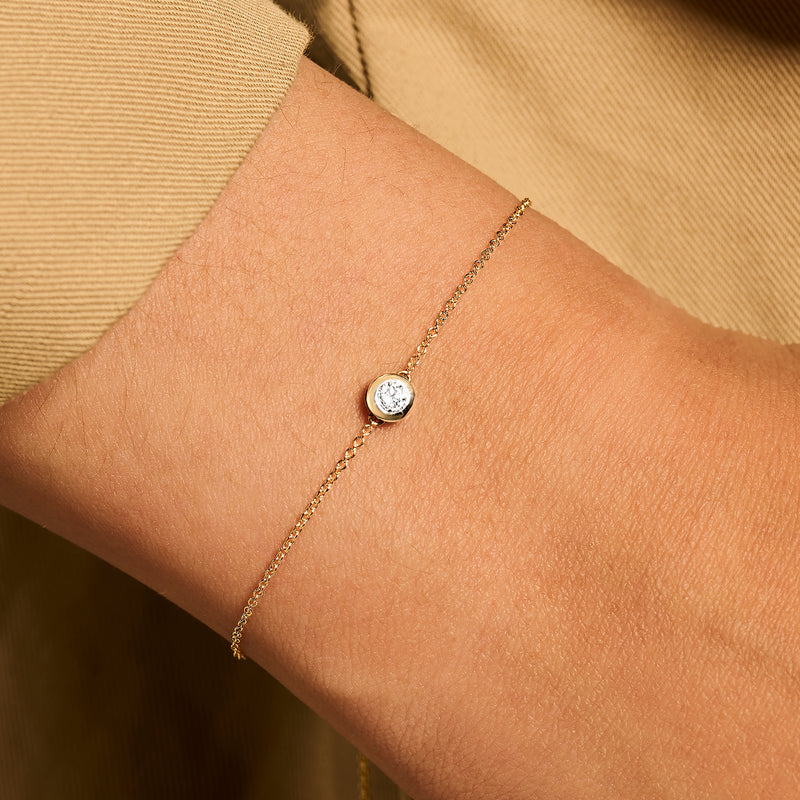 14ct Gold Fine Chain Bezel-Set Diamond Bracelet