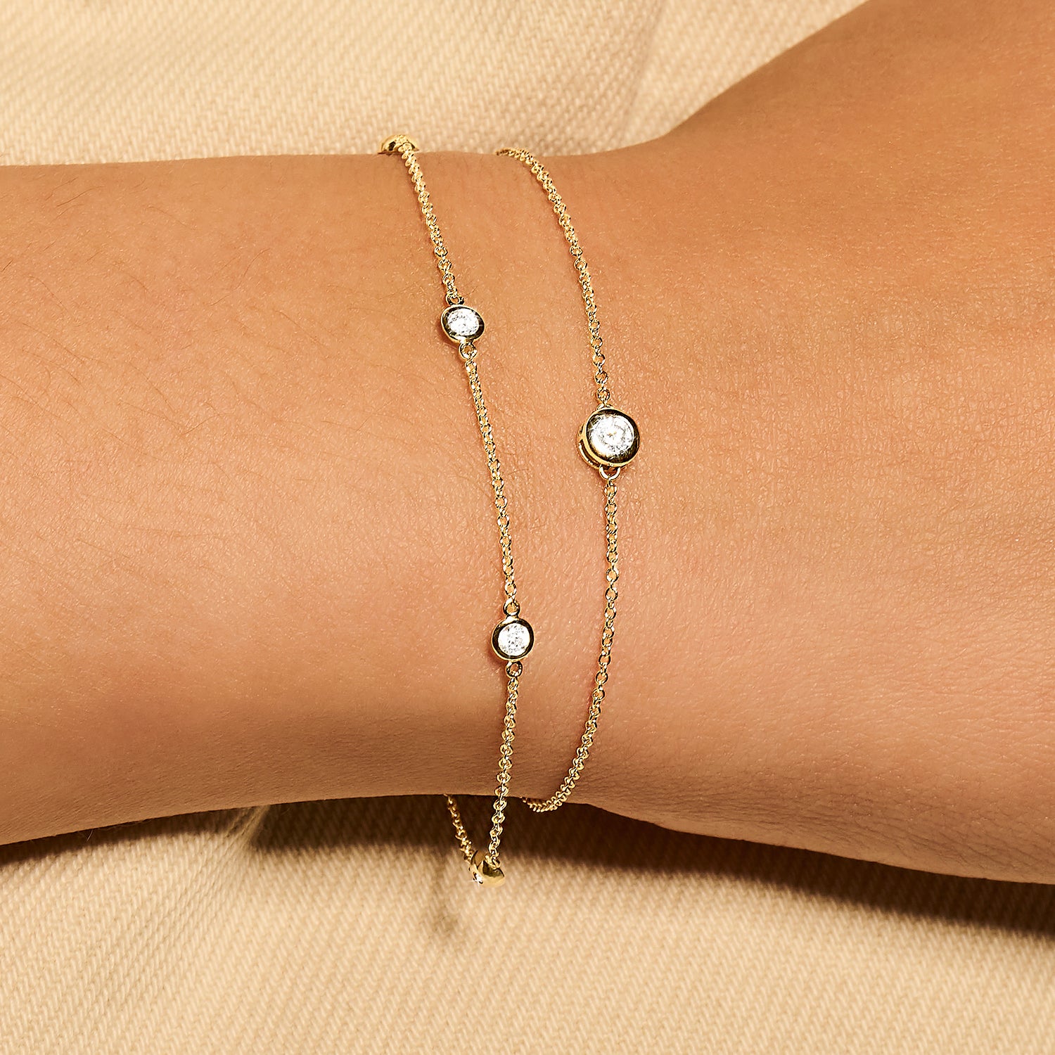 14ct Gold Fine Chain Bezel-Set Diamond Bracelet