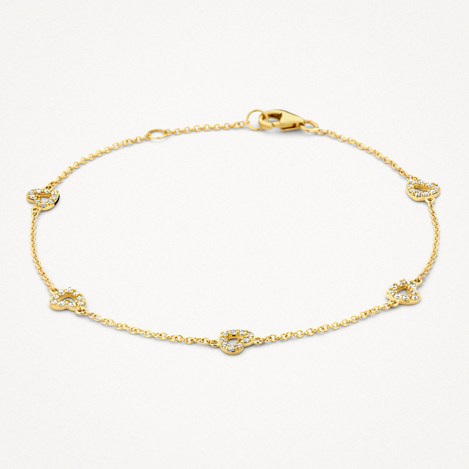 Armband met zirkonia hartjes 14k goud