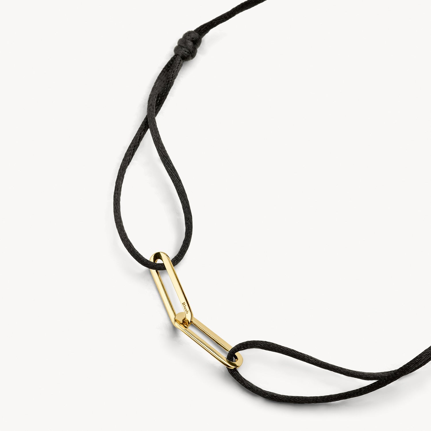 Armband Zwarte koord met schakels 14k goud