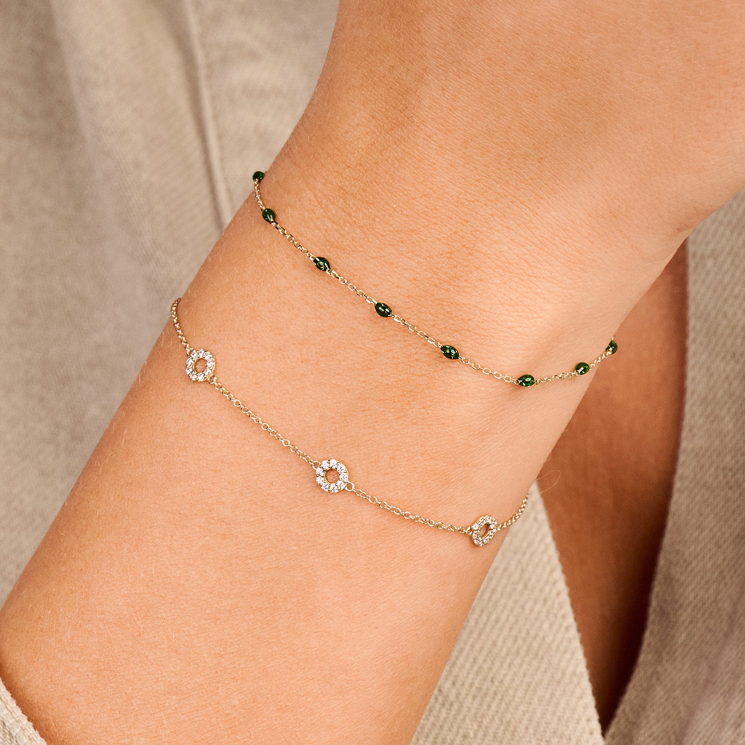 Armband met Heldergroene Resin ⌀ 0.7 mm 14k goud