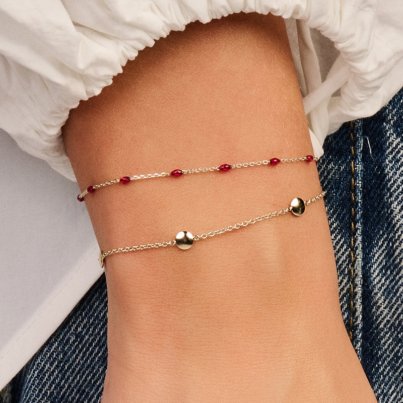 Armband met Rode Resin ⌀ 0.7 mm 14k goud