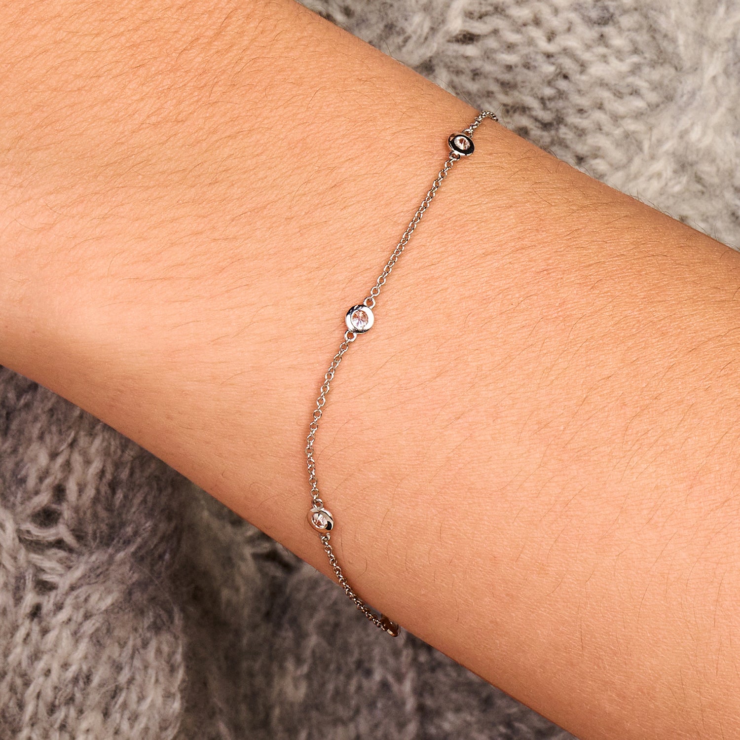 Armband met zirkonias ⌀ 3,4 mm gladomzetting 14k witgoud