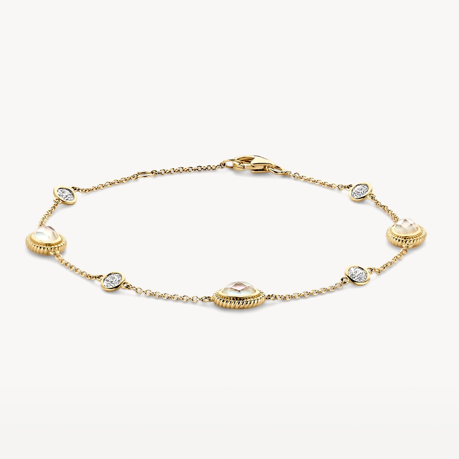 Bracelet 2252YMQ - Or jaune 14k avec doublette de nacre et cristal de roche et Zircone