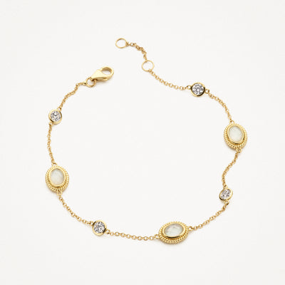 Bracelet 2252YMQ - 14k Yellow Gold with Mother of Pearl Doublette with Rock Crystal and Zirconia