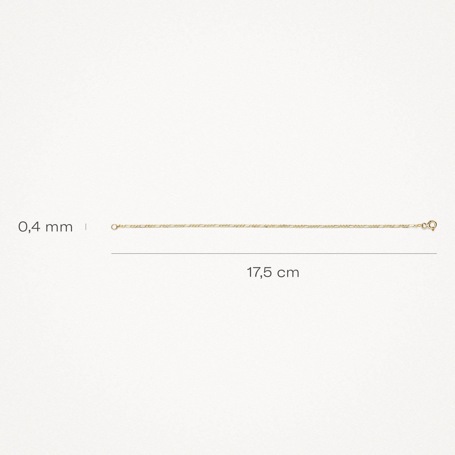 Dunne 14k goud armband van 0,4 mm breedte en 17,5 cm lengte met fijne schakels.
