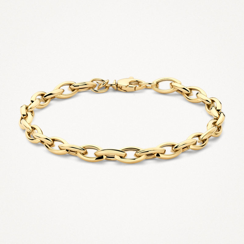 14k goud armband met grove schakels en slanke sluiting.