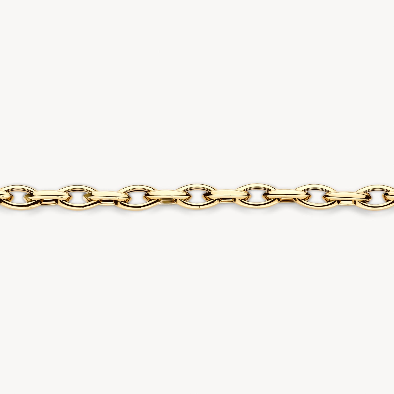 Armband van 14k goud met grove schakelstructuur en glanzende afwerking.