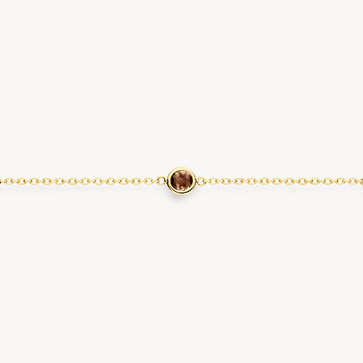 14ct yellow gold Bracelet with Citrine, Smoky Quartz, Peridote and Rhodolite, close-up.
