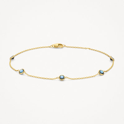 585er Gelbgold-Gliederarmband mit London-Blue-Topas, Vorderansicht.