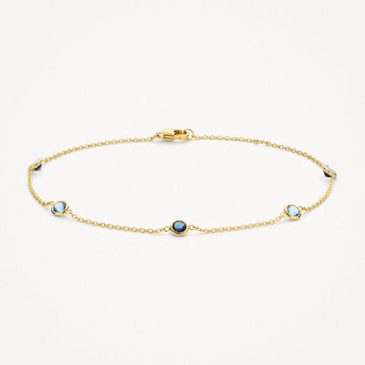 585er Gelbgold-Gliedarmband mit himmelblauem Topas, Vorderansicht.