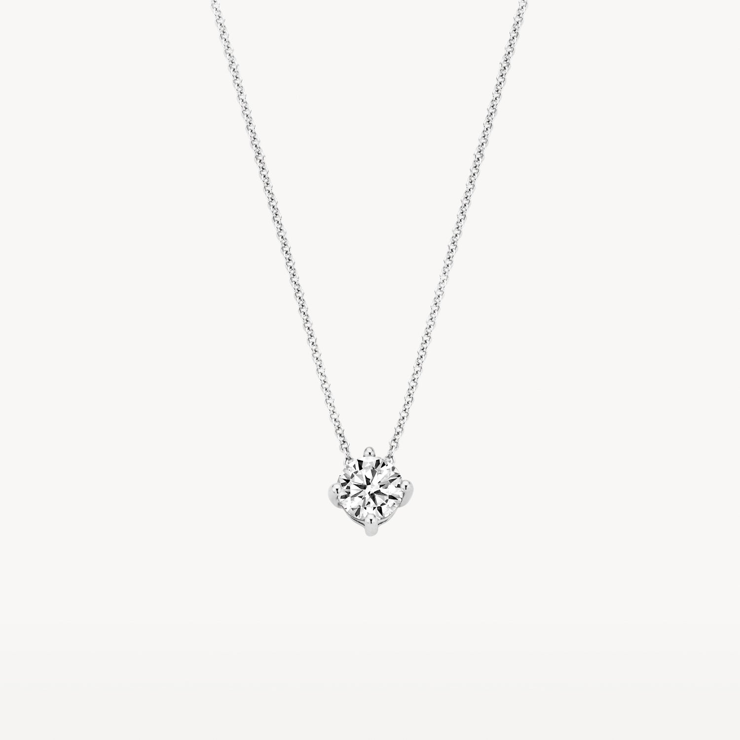 Ketting met hanger ⌀ 4 mm zirkonia in chaton zetting 14k wit goud