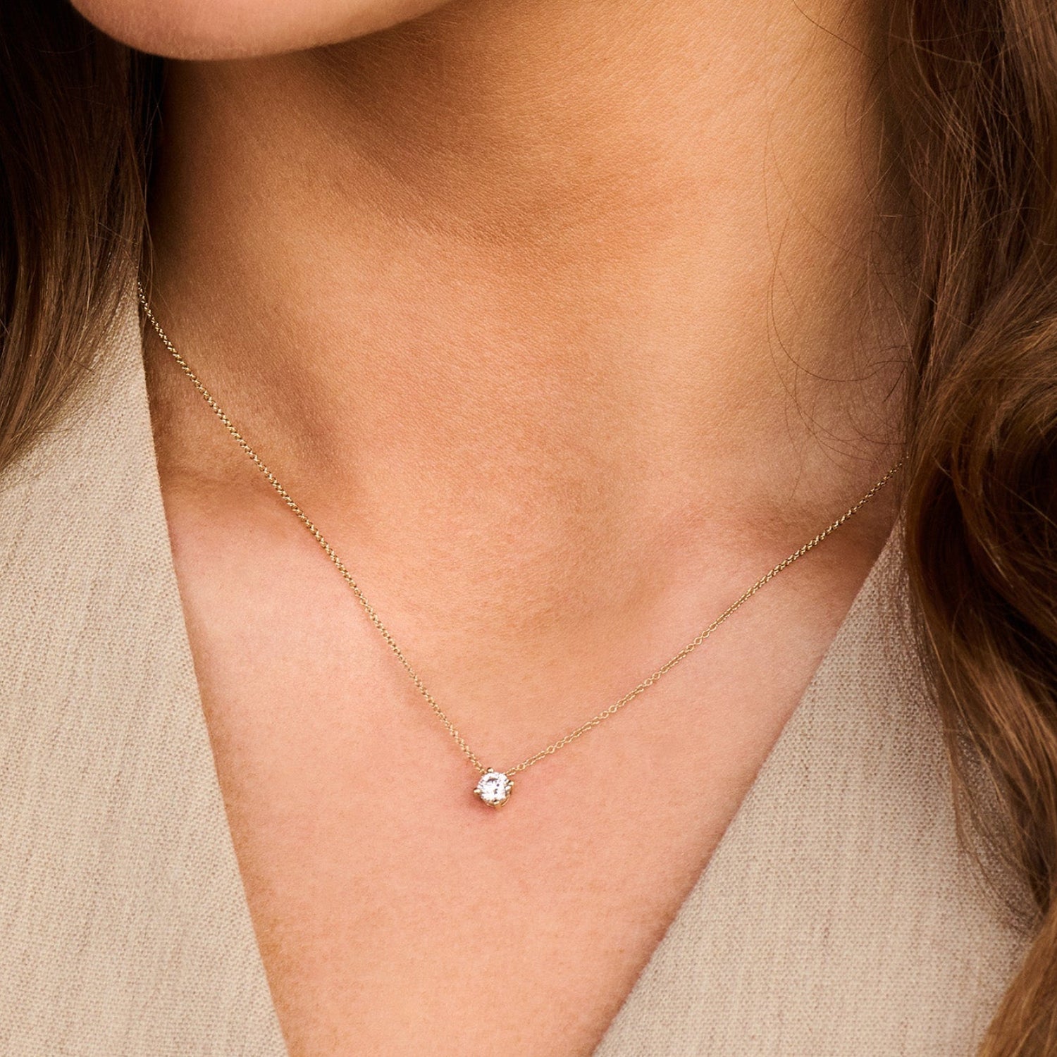 14ct Gold Solitaire Zirconia Anchor Chain Necklace 