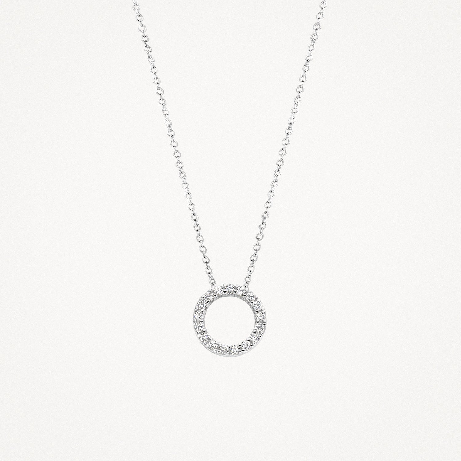 Ketting met ronde hanger zirkonia 14k wit goud