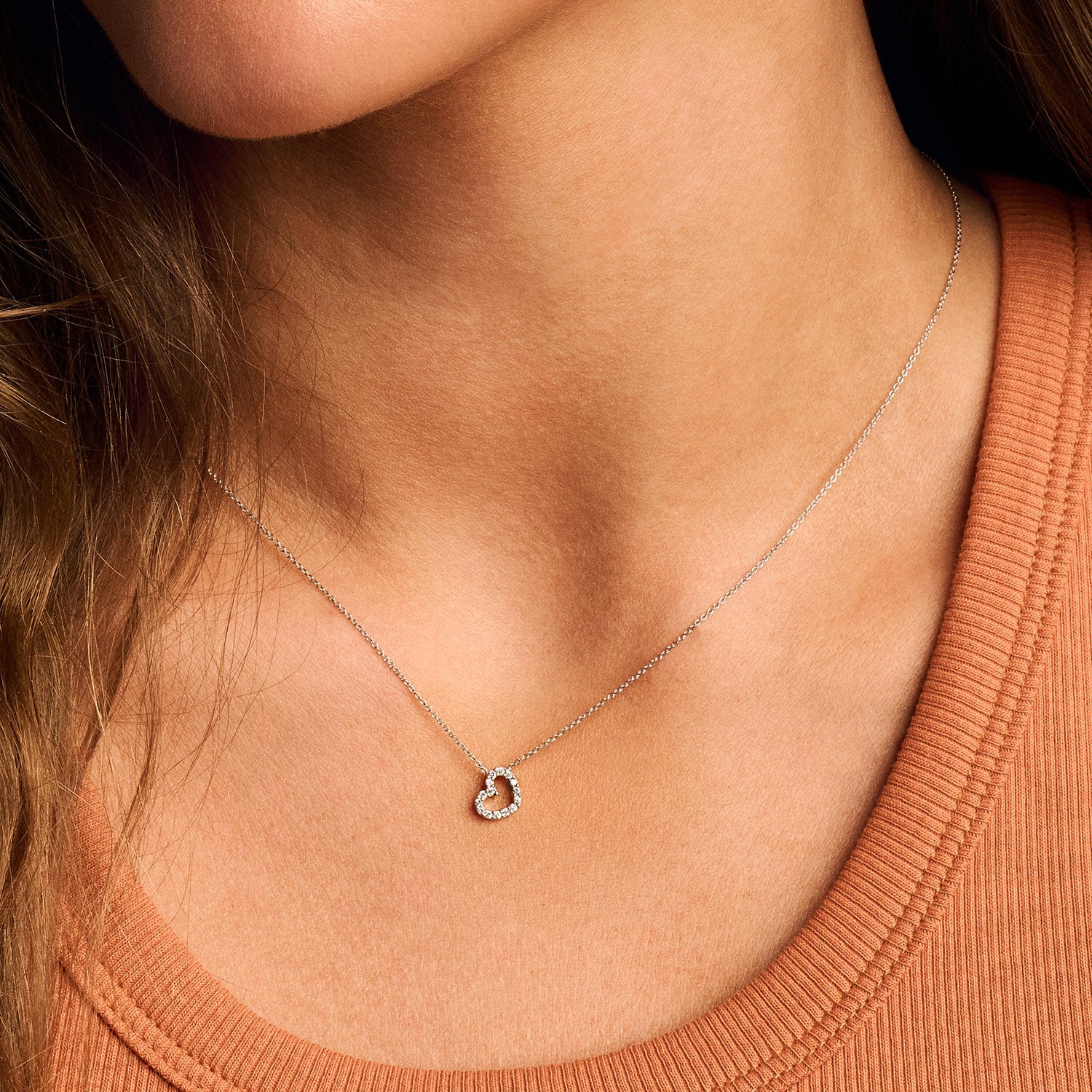 Ketting met hartje zirkonia 14k wit goud