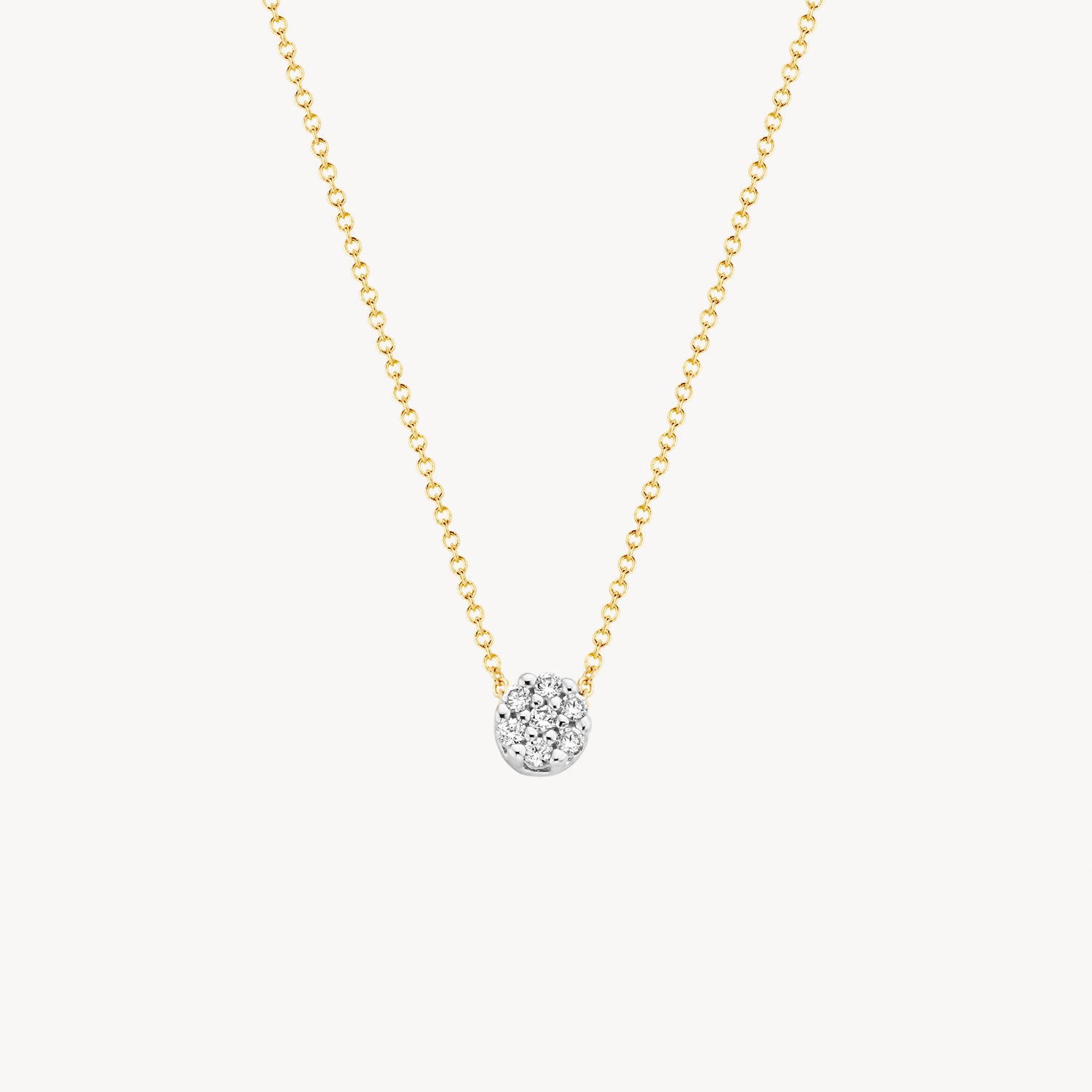 Ketting met ronde hanger illusiezetting 14k Bicolor goud