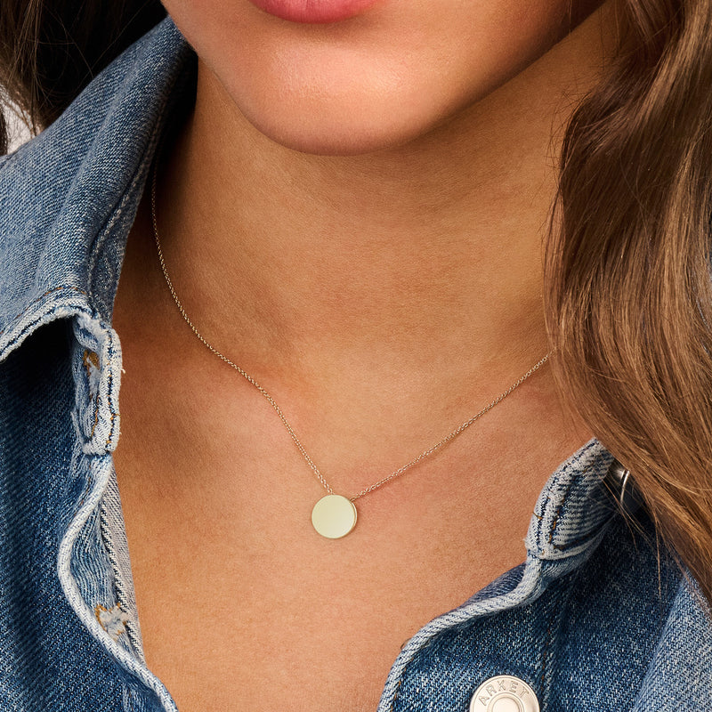 14ct Gold Flat Disc Pendant Necklace