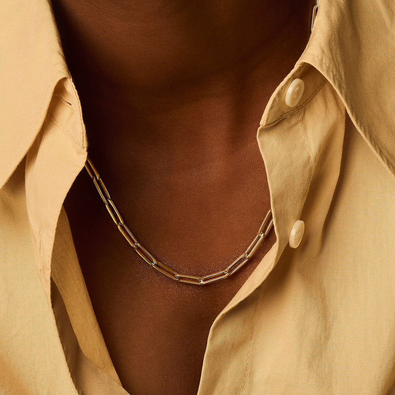 14ct Gold Elongated Paperclip Chain Necklace