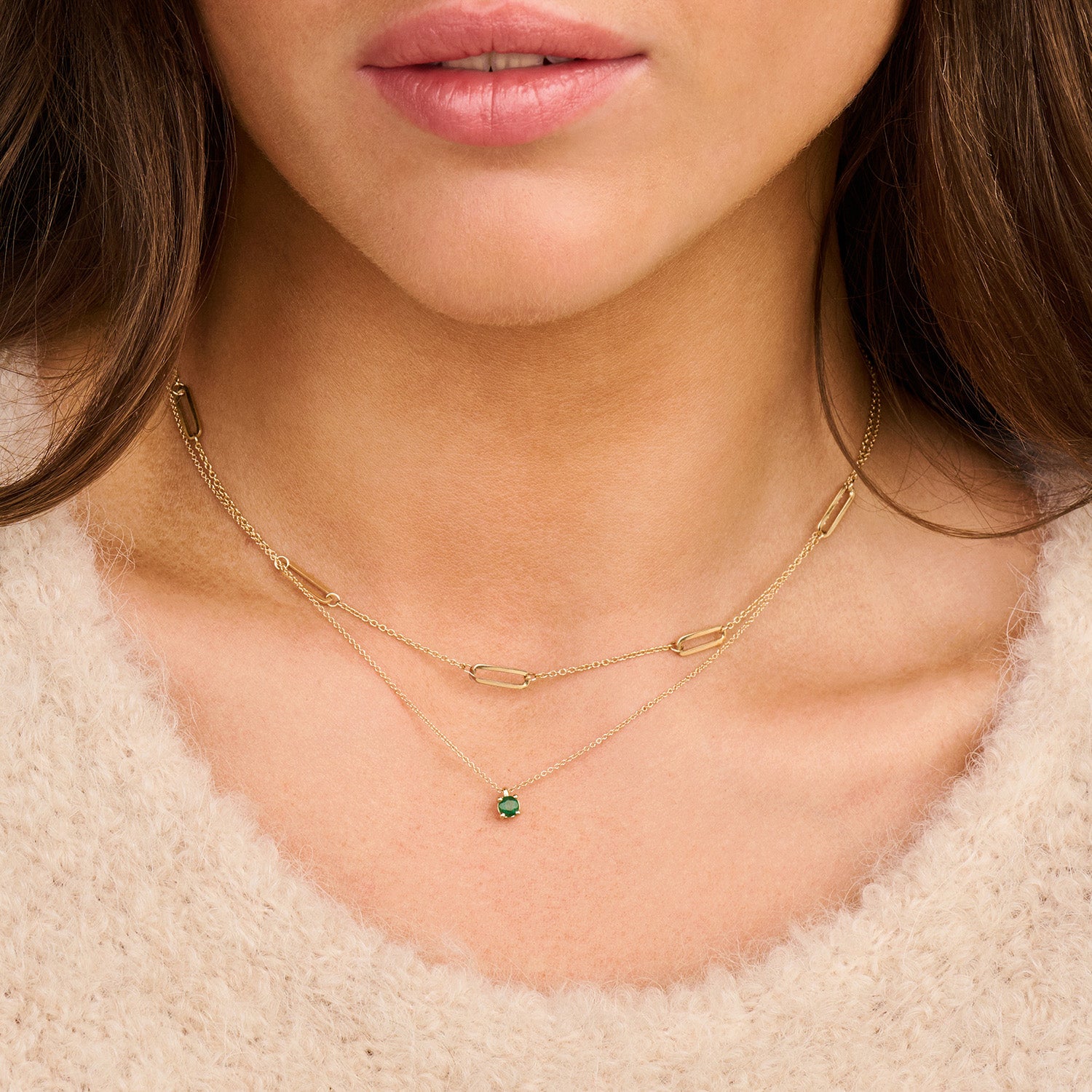 Ketting met fijne schakeltjes en 5 grote schakels 14k goud