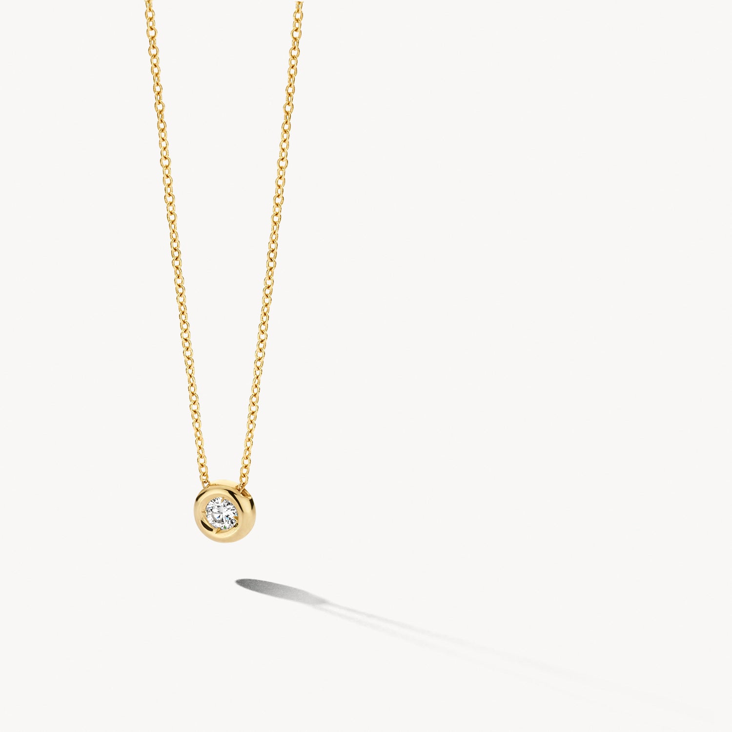 Collier met diamant in 4.2mm Gladomzetting in 14k goud