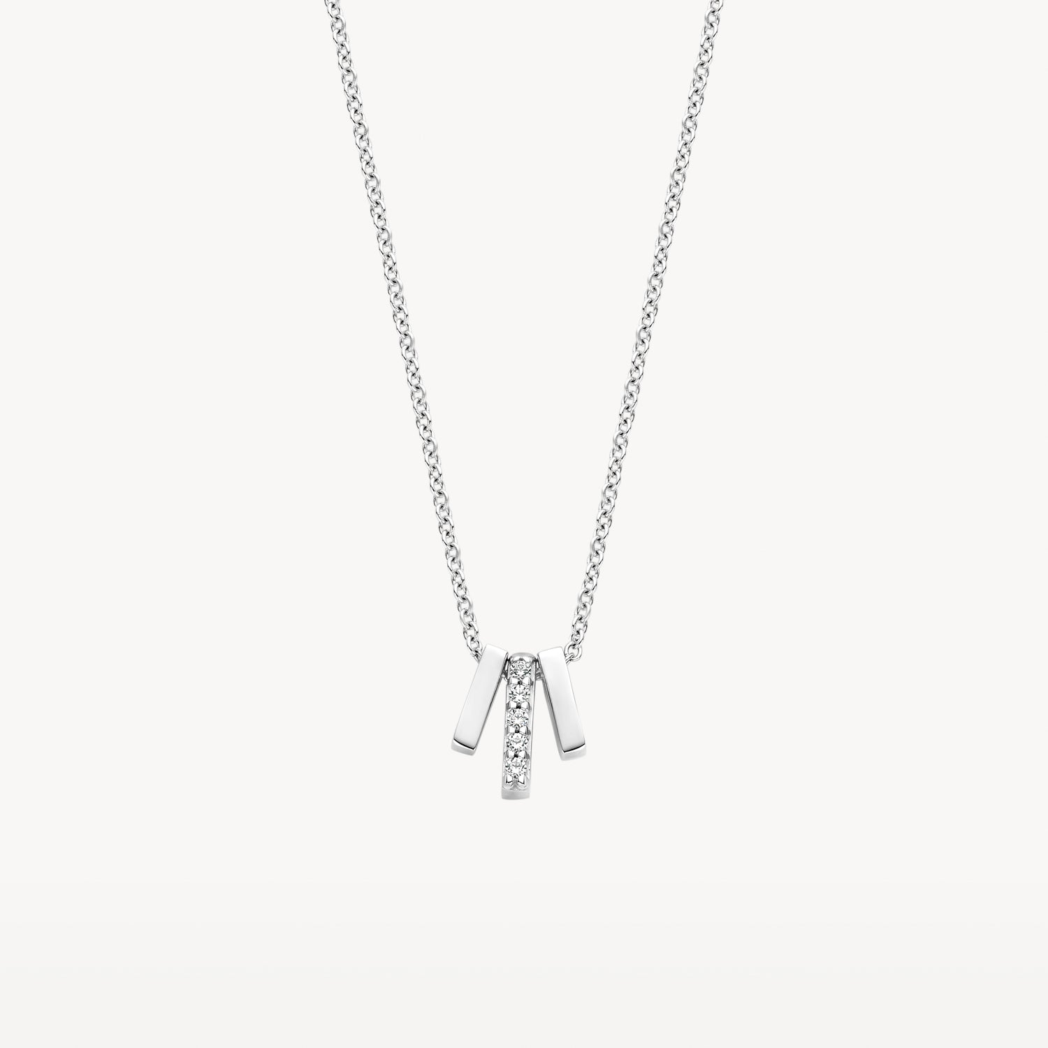 Ketting met drie staafjes zirkonia 14k Wit goud