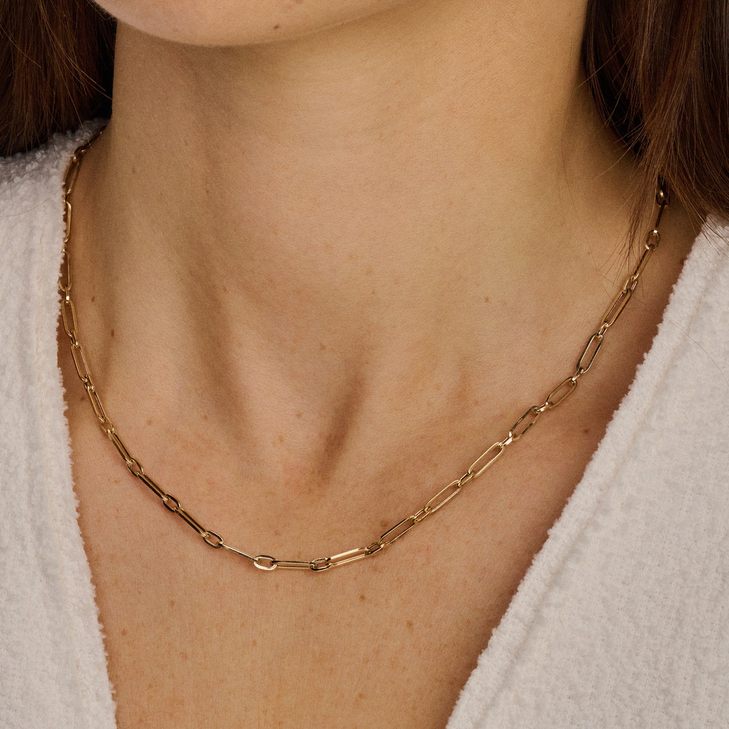 14ct Gold Mixed Length Paperclip Chain Necklace 45cm