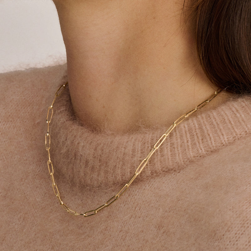 14ct Gold Paperclip Chain Necklace 45cm