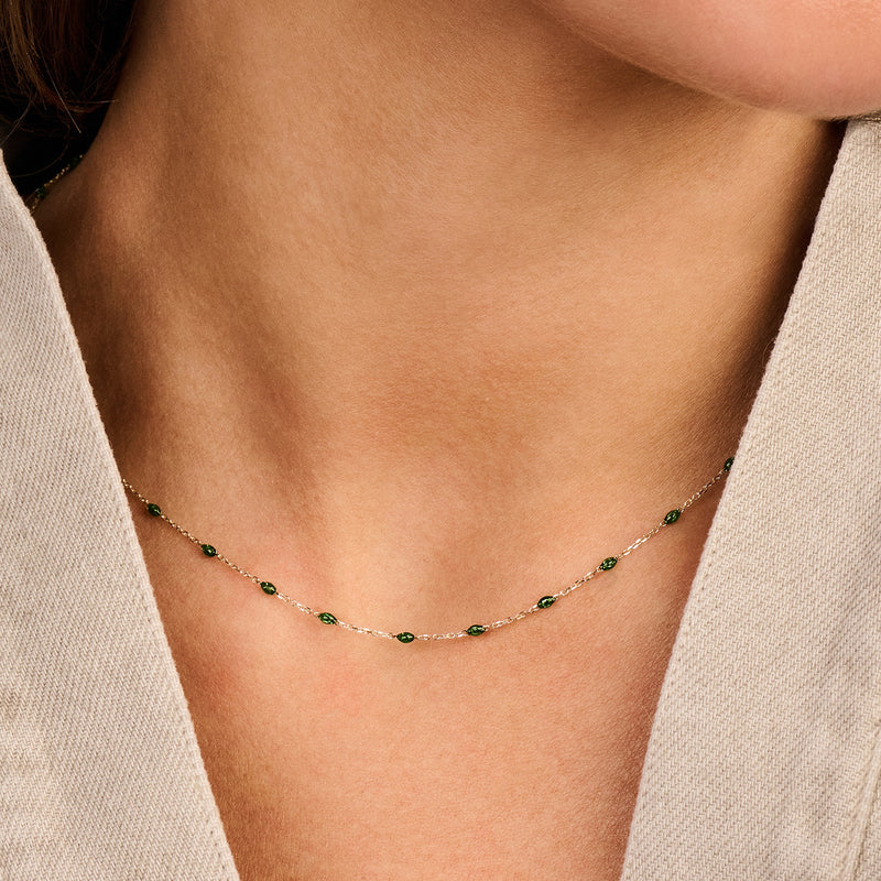 14ct Gold Green Resin Station Necklace