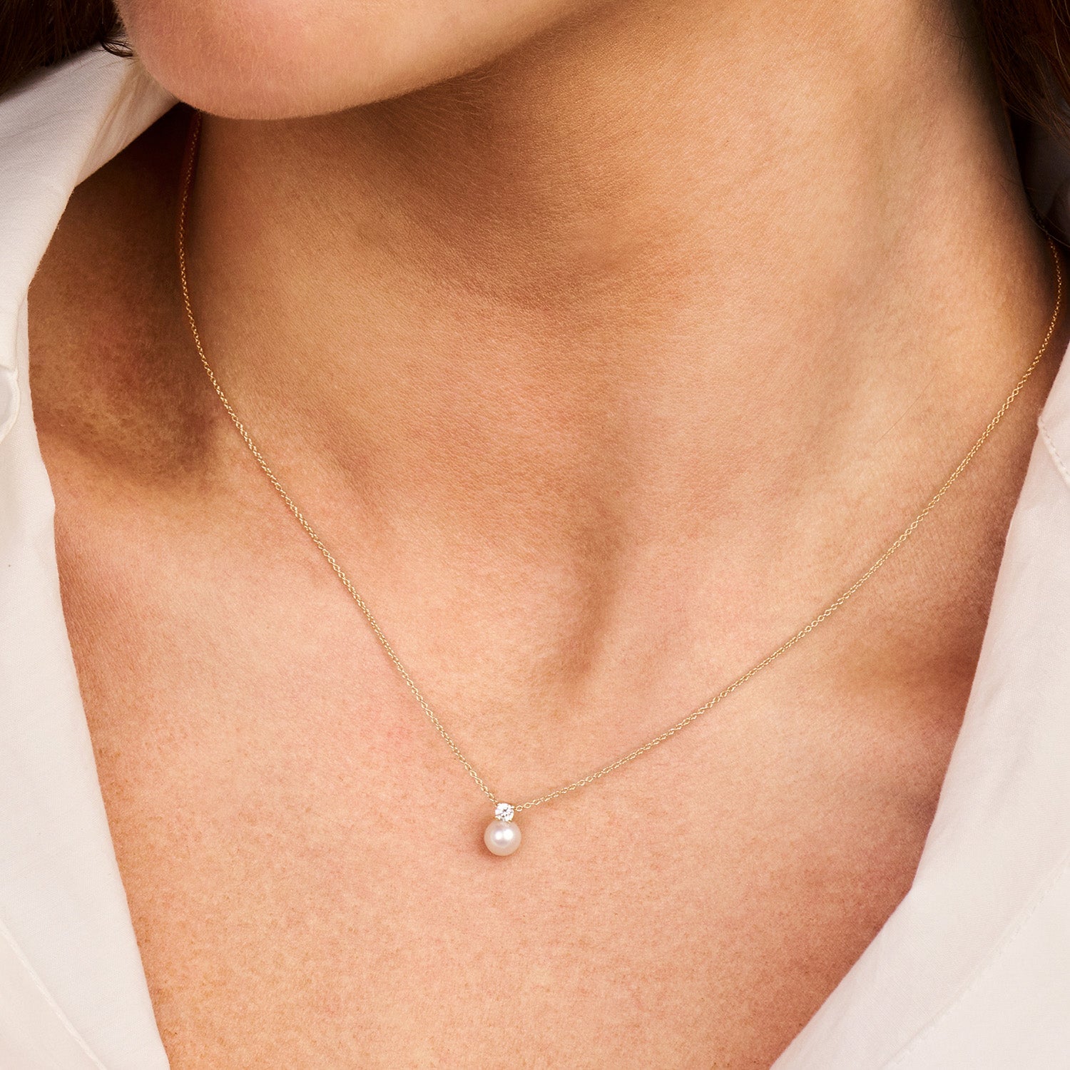 Ketting met hanger van Parel en Zirkonia 14k goud