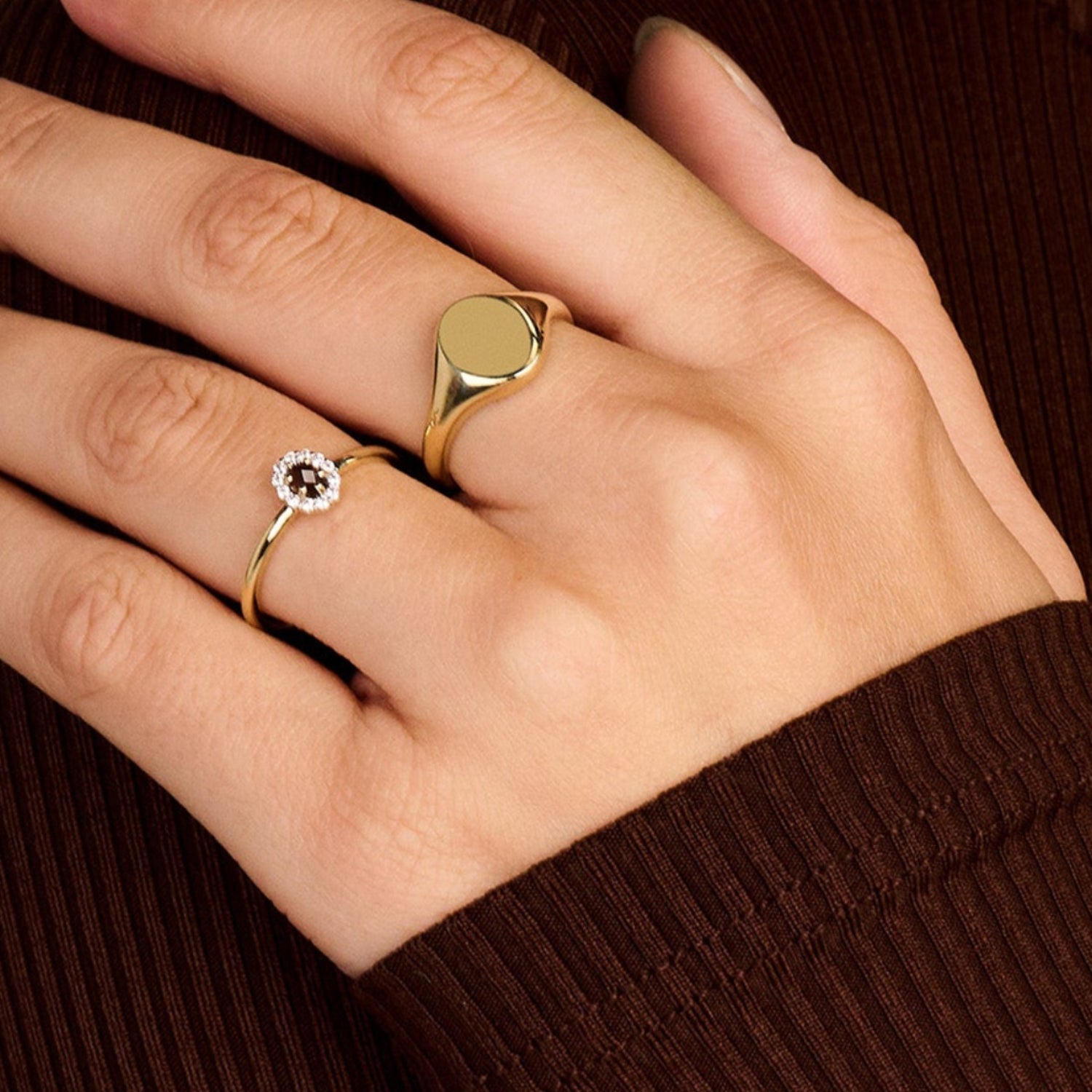 Zegelring glad design 14k goud