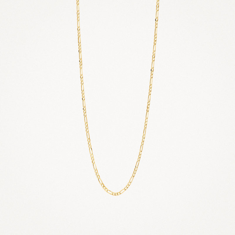 Fijne schakelketting van 14k goud met subtiele glans en verfijnd ontwerp.