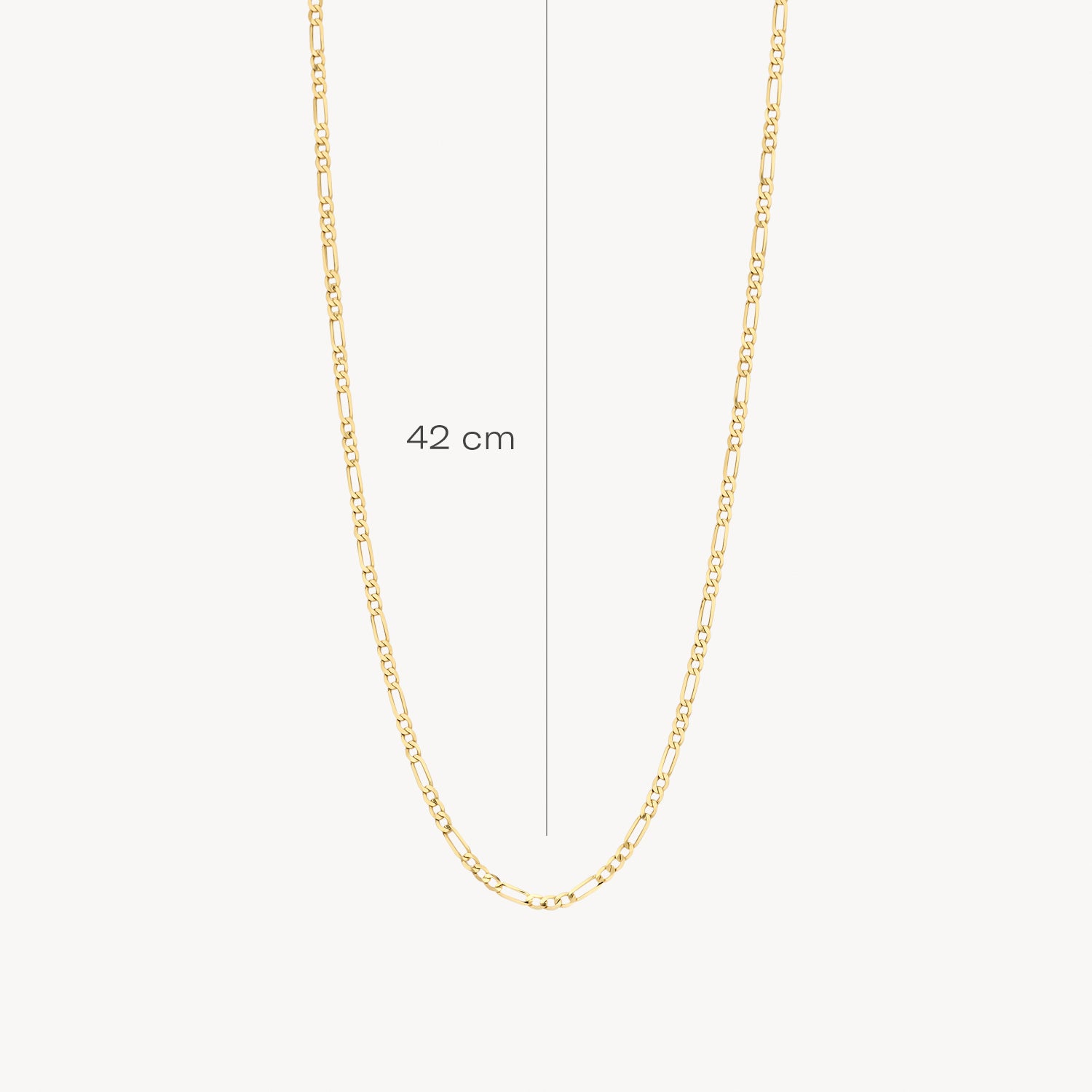 Fijne schakel ketting van 14k goud, lengte 42 cm, subtiel en licht glanzend.