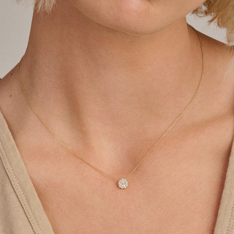 14ct Gold Flower Zirconia Pendant Necklace