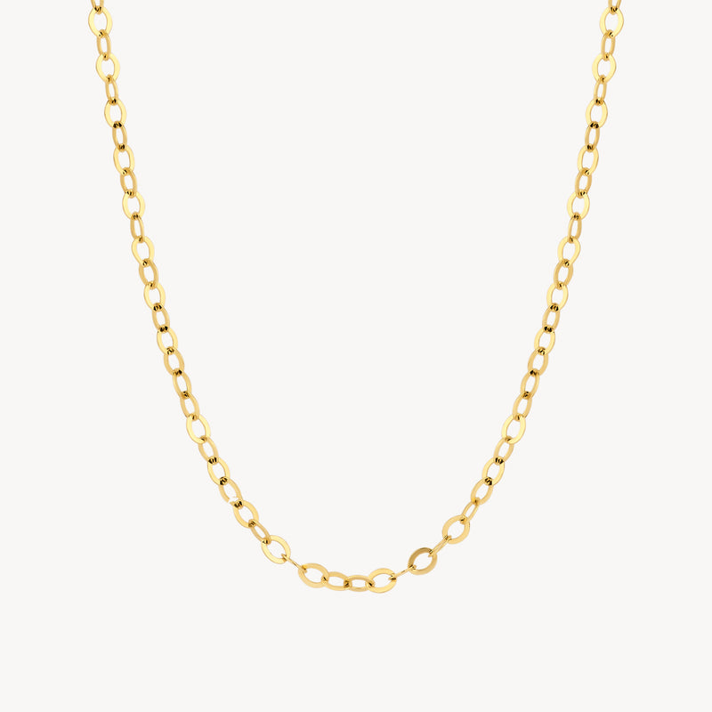 Fijne schakelketting gemaakt van glanzend 14k goud met ronde schakels.
