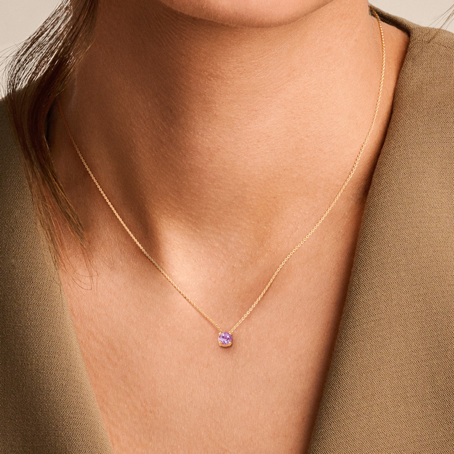 Collier pendentif améthyste rose en or 14 carats